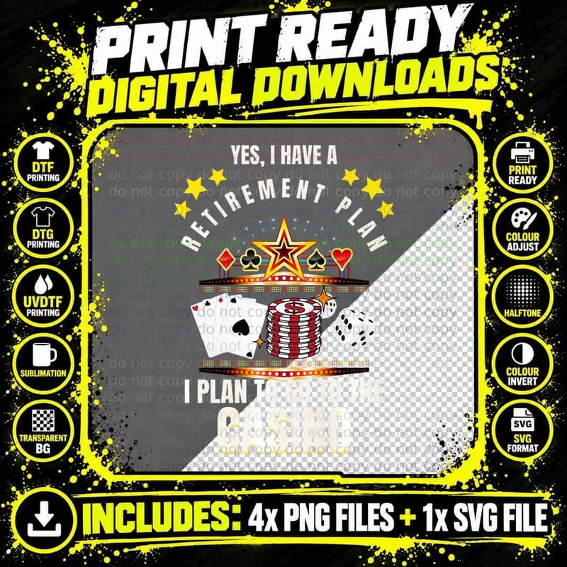 Funny Retirement Plan Gamble Gambling Casino Gambler Png SVG Digital Bundle