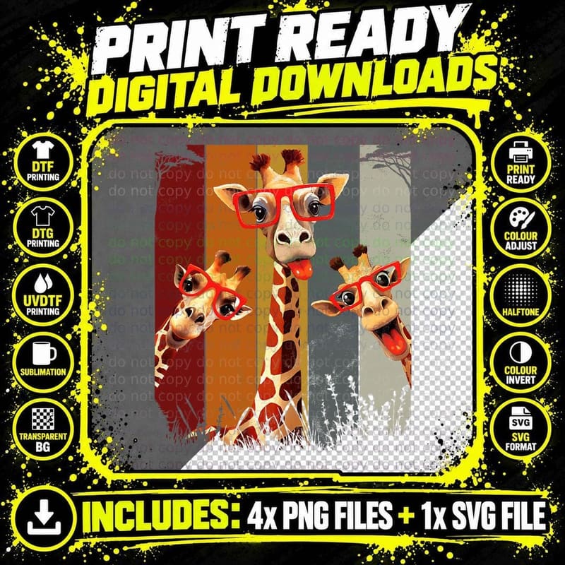 Funny Safari Animal Giraffe Shirt for Women Mens African Png SVG Digital Bundle