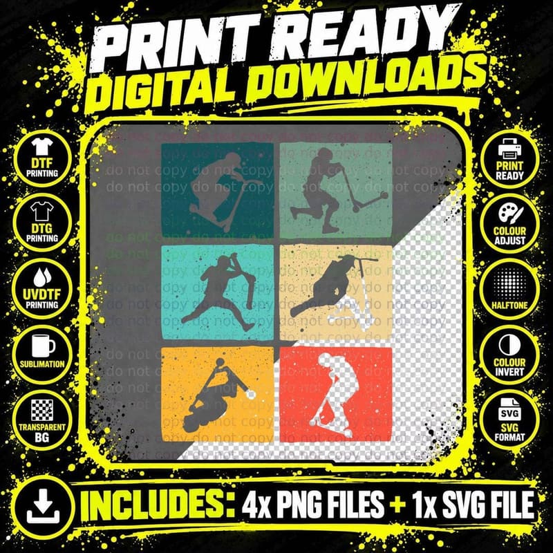 Funny Scooters Stunt Vintage Art for Men Women Best Png SVG Digital Bundle