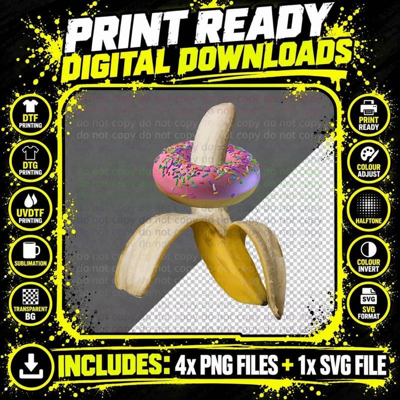 Funny Sex Joke Sexual Banana Doughnut Doughnuts T-Shirt Png SVG Digital Bundle