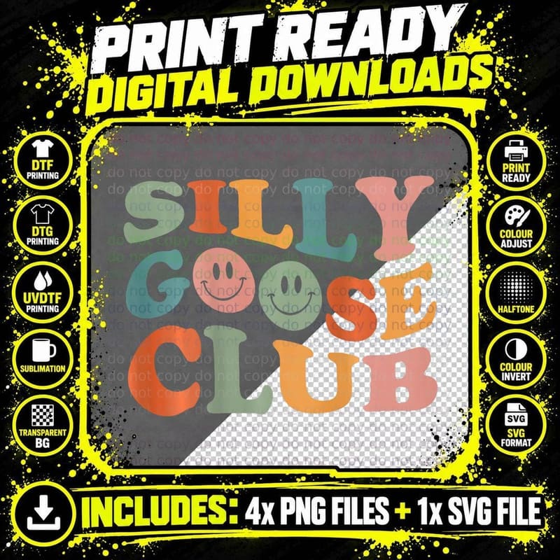 Funny Silly Goose Club Smile Face on Back Trendy Png SVG Digital Bundle