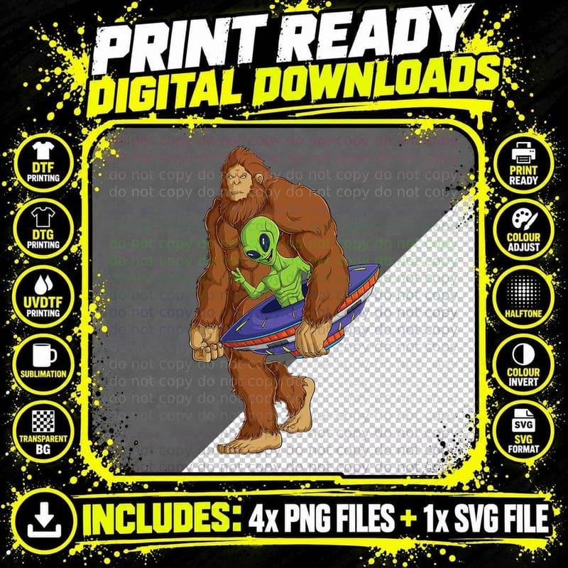 Funny Spaceship Alien Bigfoot Sasquatch UFO Png SVG Digital Bundle