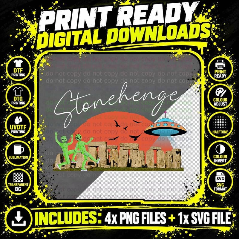 Funny Stonehenge England Souvenir - Alien & Flying Png SVG Digital Bundle