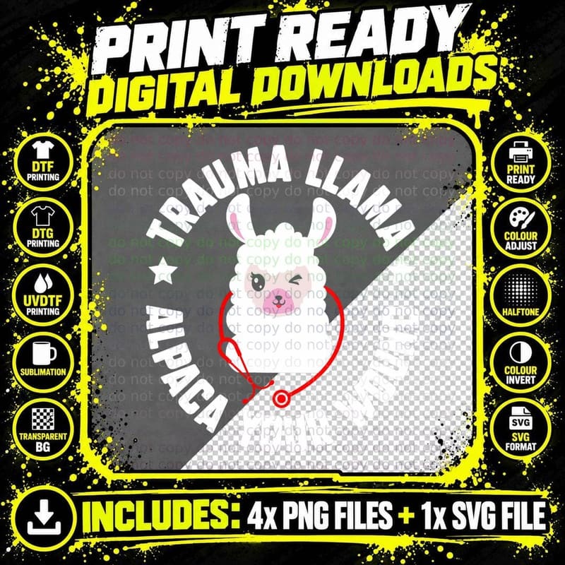 Funny Trauma Llama Alpaca Your Wound Traumatology Png SVG Digital Bundle