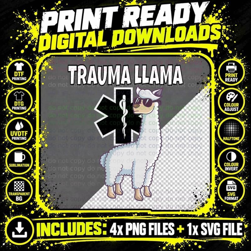 Funny Trauma Llama EMT T-Shirt Medic EMS Gift T-Shirt Png SVG Digital Bundle