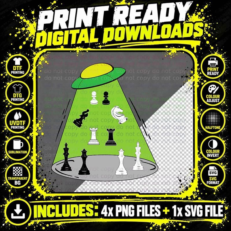Funny UFO Abduction Chess Pieces Funny Alien Ufo T-Shirt Png SVG Digital Bundle