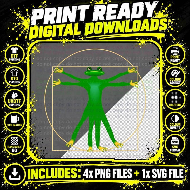 Funny Vitruvian Man Leonardo Da Vinci Frog Lover Humor Png SVG Digital Bundle