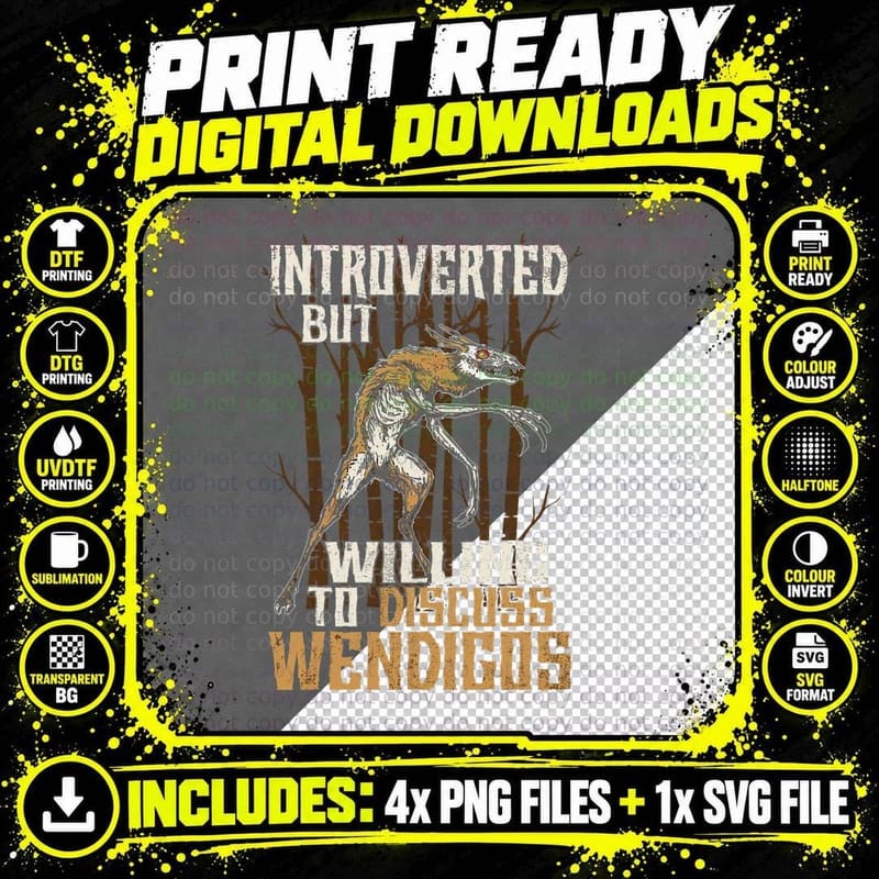 Funny Wendigo Cryptid Skin Walker Folklore Cryptozoology Png SVG Digital Bundle