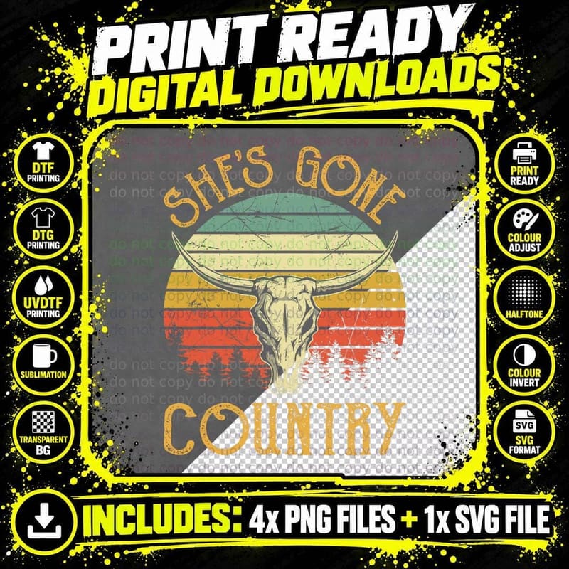 Funny Western Howdy Rodeo Cowhide She's Gone Country Png SVG Digital Bundle