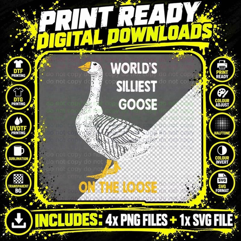 Funny World's Silliest Goose on the Loose T-Shirt Png SVG Digital Bundle