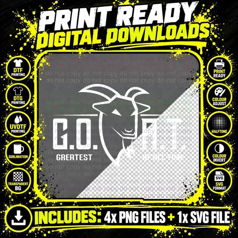 GOAT Greatest of All Time G.o.a.t. Sport Music Funny Png SVG Digital Bundle