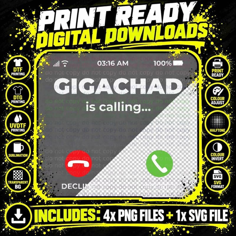 Gigachad Is Calling Average Sigma Male Grindset Funny Png SVG Digital Bundle