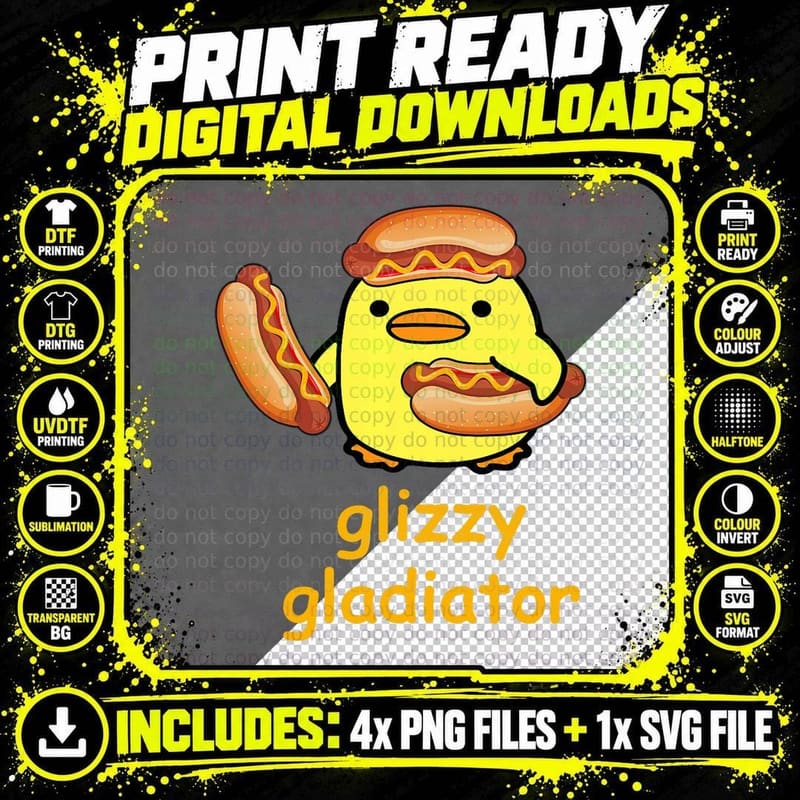 Glizzy Gladiator Duck Hotdog Meme T-Shirt Png SVG Digital Bundle