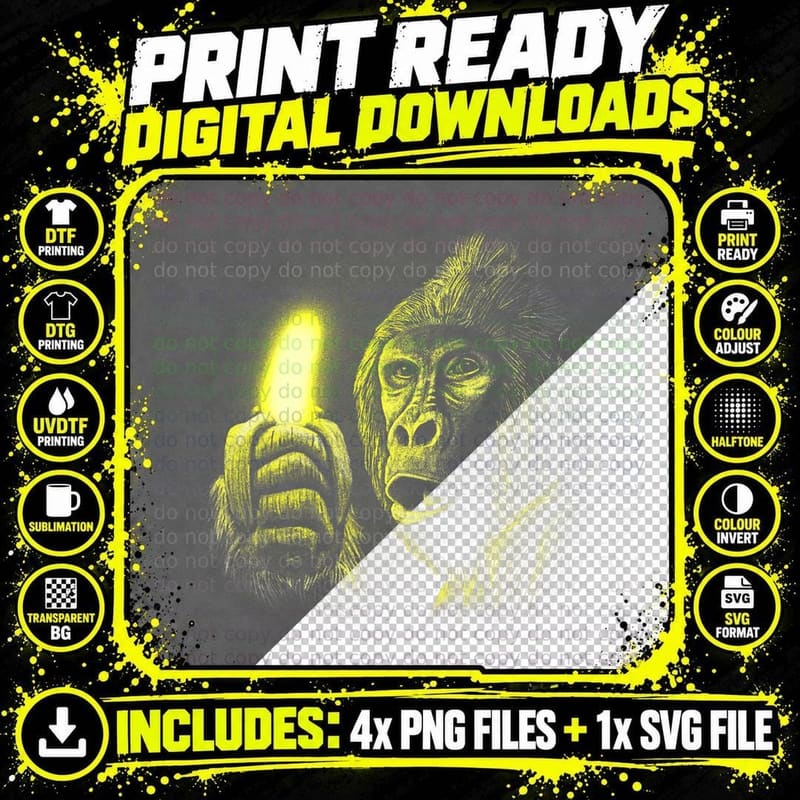 Gorilla Carrying Banana Funny Monkey Costume Wild Animal Png SVG Digital Bundle