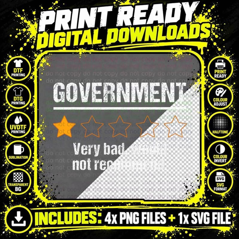Government Very Bad Would Not Recommend Funny Rating Png SVG Digital Bundle