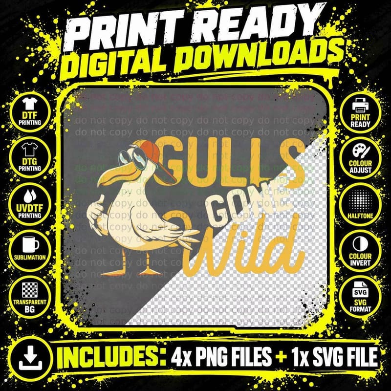 Gulls Gone Wild Funny Seagull Ocean Birds, Funny Png SVG Digital Bundle