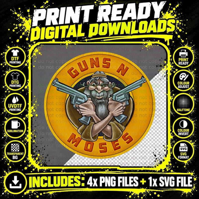 Guns N Moses. Funny Jewish Passover Graphic T-Shirt Png SVG Digital Bundle