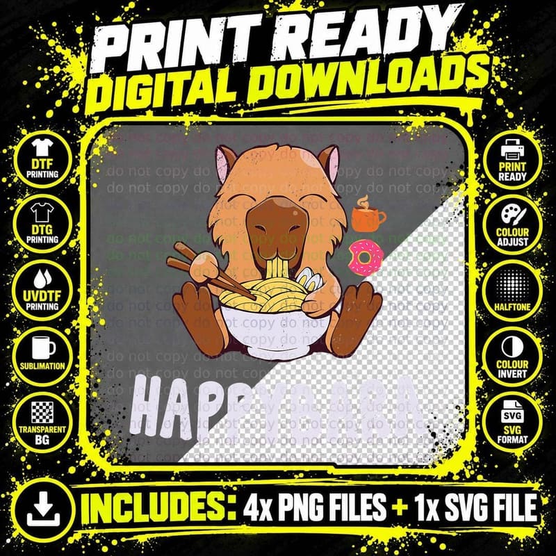 Happybara Happy Capybara Rodent Funny Capybara Owner Png SVG Digital Bundle