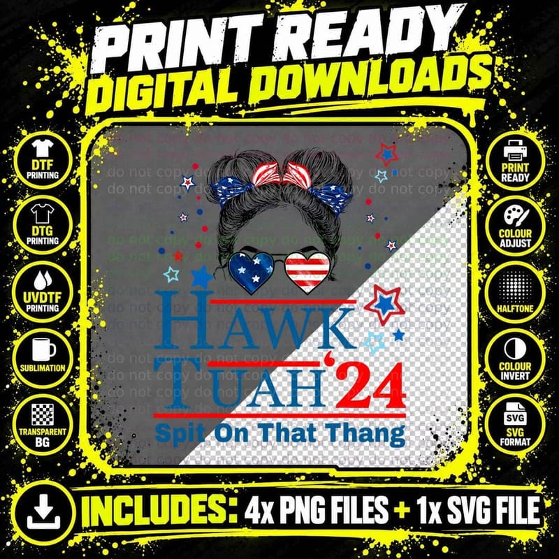 Hawk Tush Funny Messy Bun Hawk Tuah 24 Spit on That Png SVG Digital Bundle