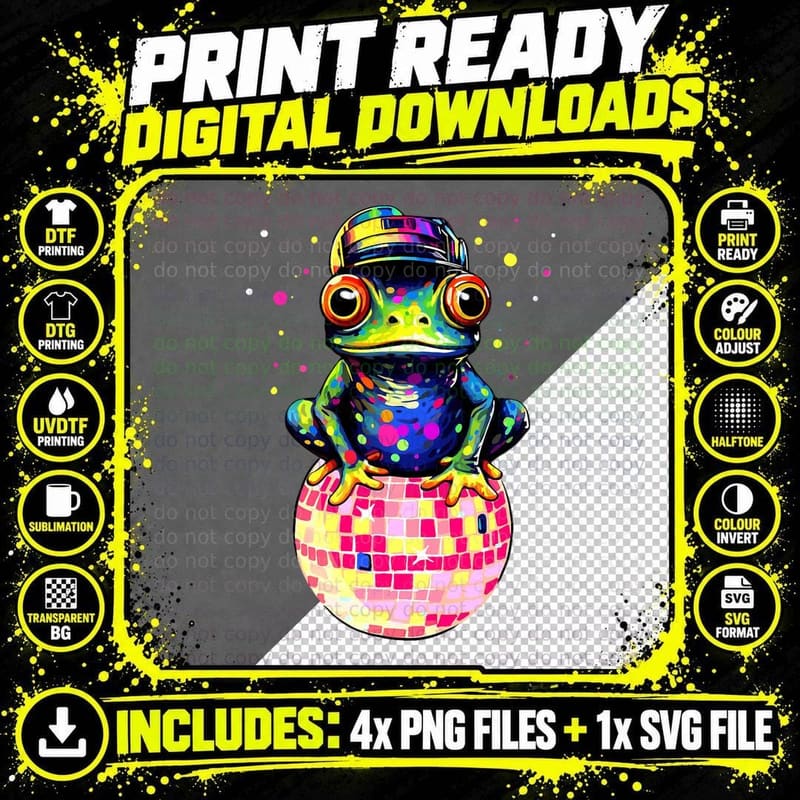 Hippie Disco Frog Disco Ball Funny Frog Party Lovers Png SVG Digital Bundle