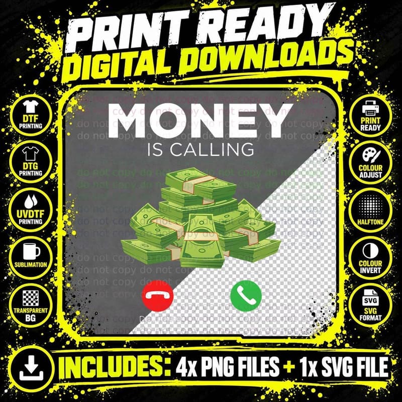 Hustle Hundred Dollar Bill Money Calling 100 Bills Funny Png SVG Digital Bundle