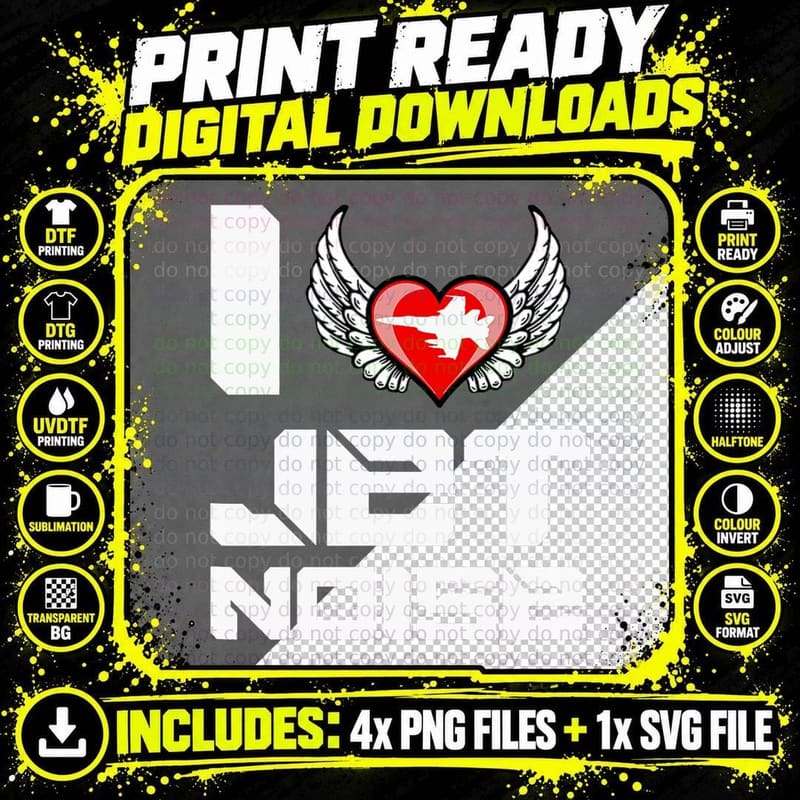 I Love Jet Noise Heart Funny Meme Angel Wings T Shirt Png SVG Digital Bundle