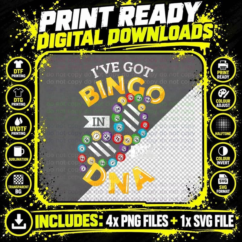 I've Got Bingo in My DNA Funny Bingo Callers Players Png SVG Digital Bundle