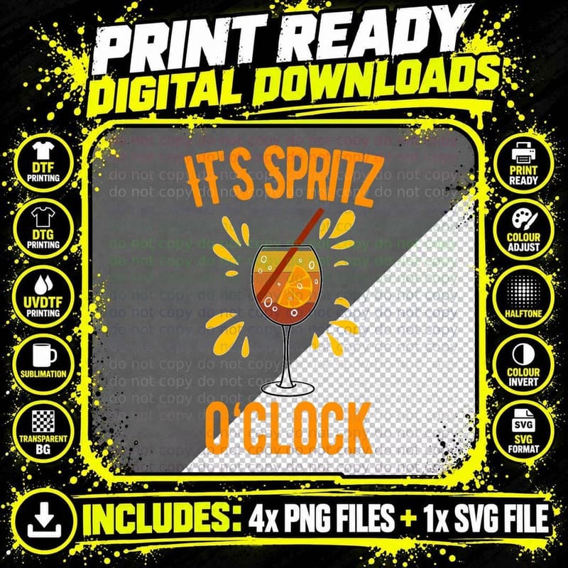 It's Spritz O'clock Aperol Spritz Fan Sommer Alcohol Png SVG Digital Bundle