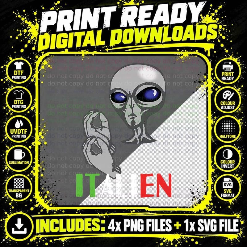Italian Alien with Italian Hands Meme Pun Italien T-Shirt Png SVG Digital Bundle