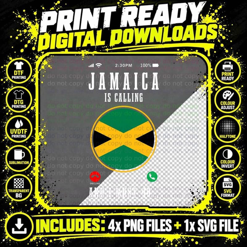 Jamaica Is Calling and I Must Go Funny Jamaican Flag Png SVG Digital Bundle