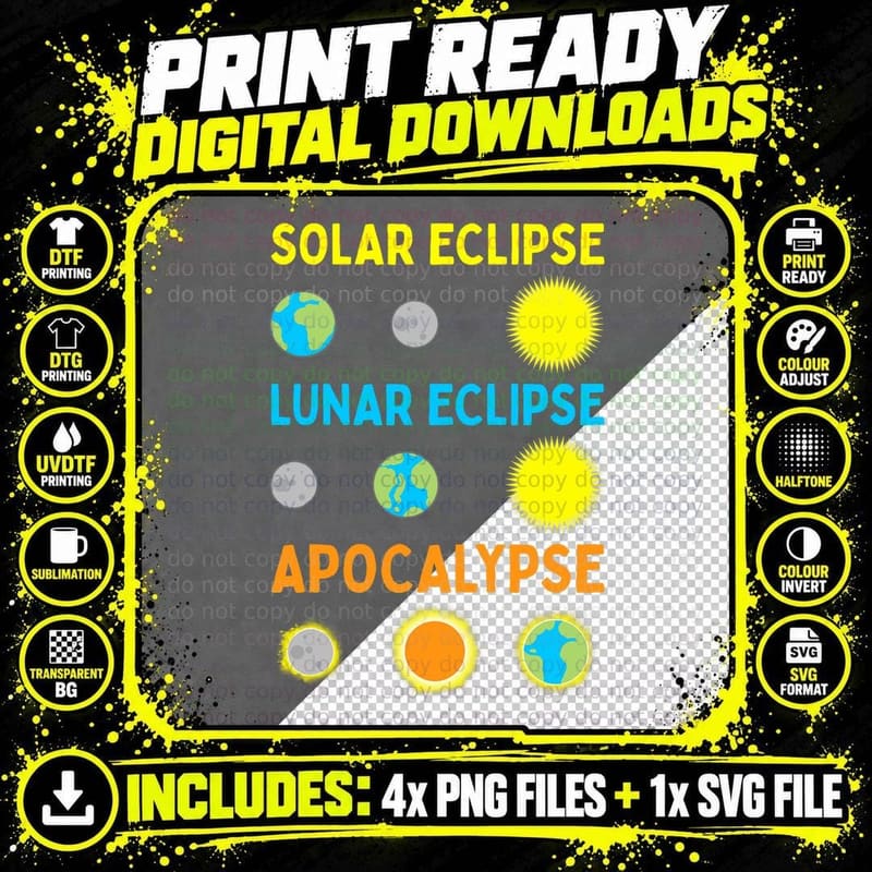 Lunar Solar Eclipse and Apocalypse Funny Science T-Shirt Png SVG Digital Bundle