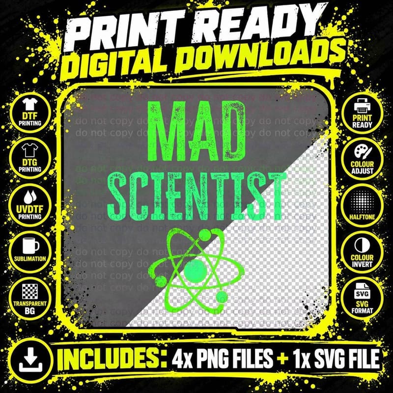 Mad Scientist Funny Chemistry Physics Nerd Science Lover Png SVG Digital Bundle