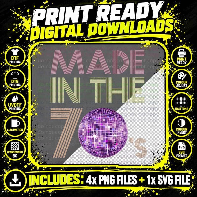 Made in the 70s Funny Party Cool Disco Style Men Women Png SVG Digital Bundle