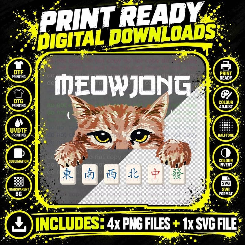 Mahjong Lover Chinese Natonal Funny Tile Game Player Png SVG Digital Bundle