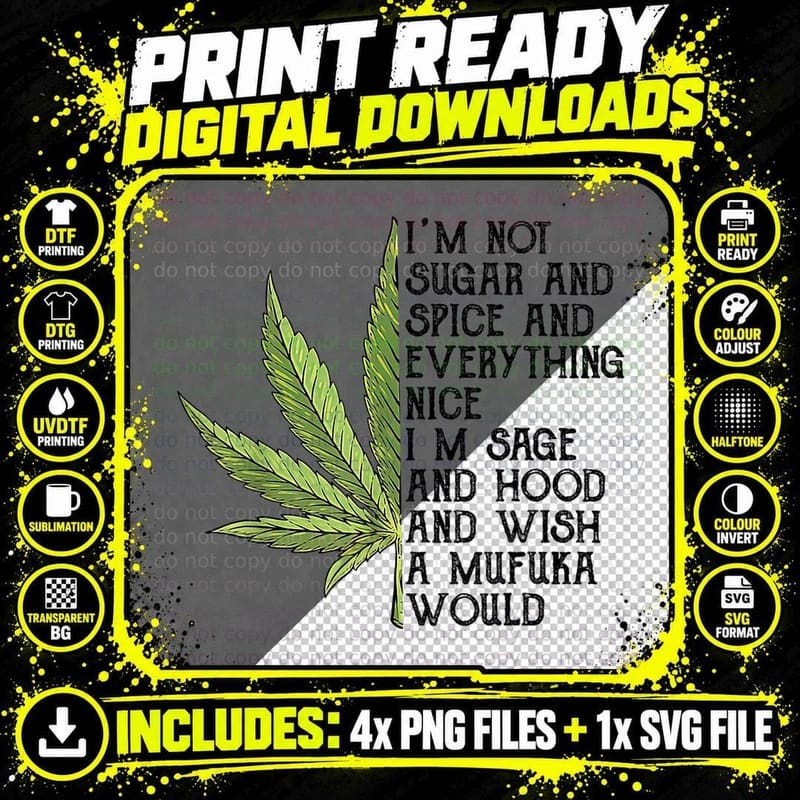 Marijuana Funny Weed Leaf Cannabis Stoner 420 T-Shirt Png SVG Digital Bundle