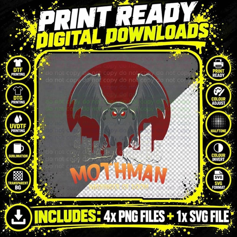 Mothman Harbinger of Doom Cute Funny Cryptid Creature Png SVG Digital Bundle