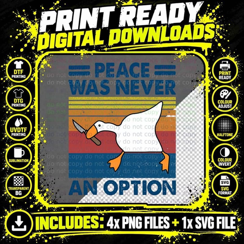 Murder Duck Peace Was Never an Option Duck with Knife Png SVG Digital Bundle