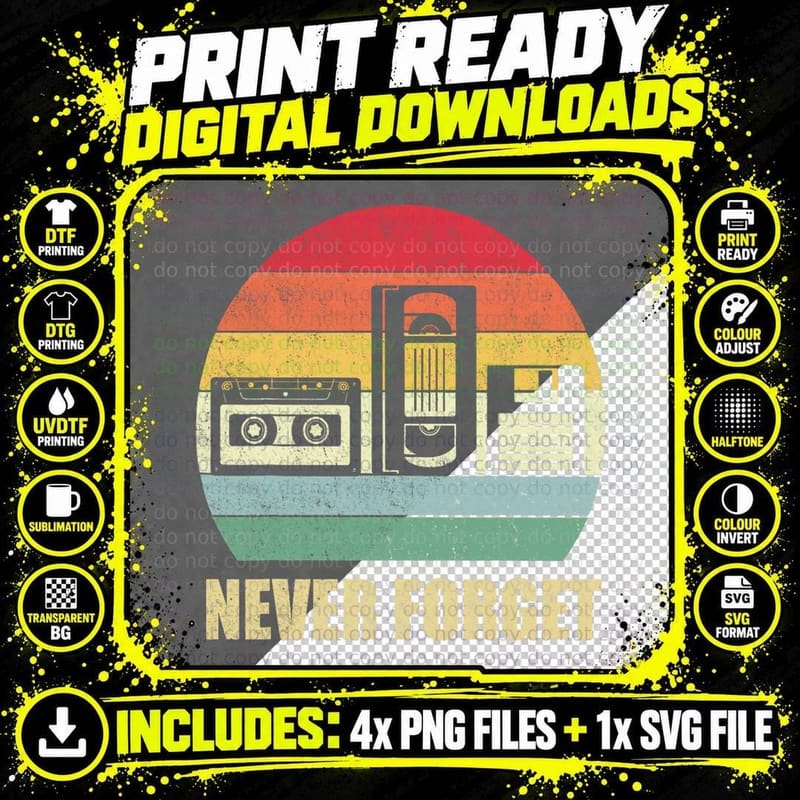 Never Forget Audio Cassette 70s 80s 90s Funny Gift Shirt Png SVG Digital Bundle