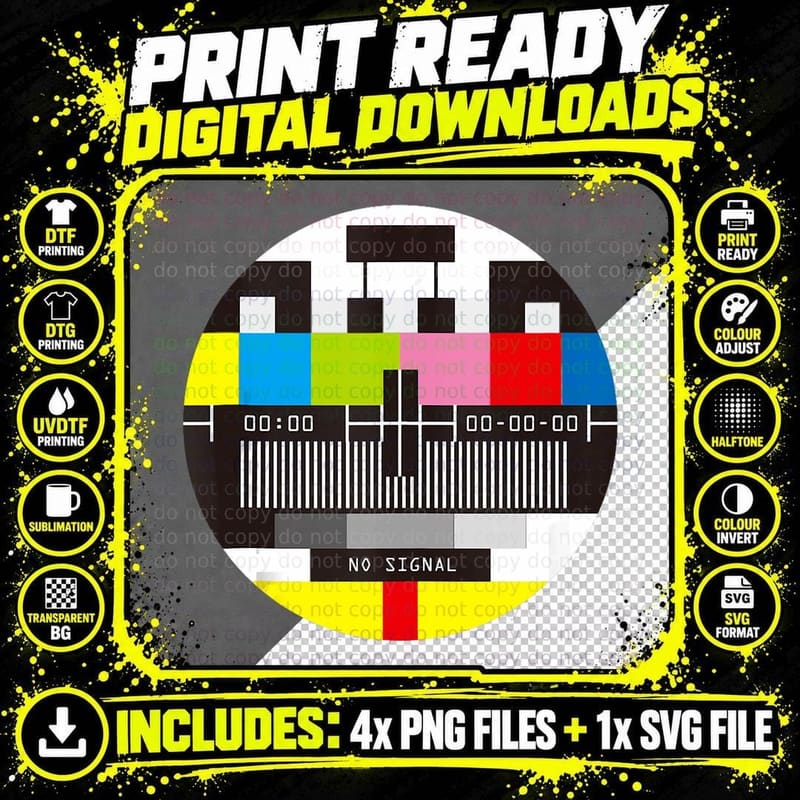 No Signal Television Test Screen Funny Nostalgic Png SVG Digital Bundle