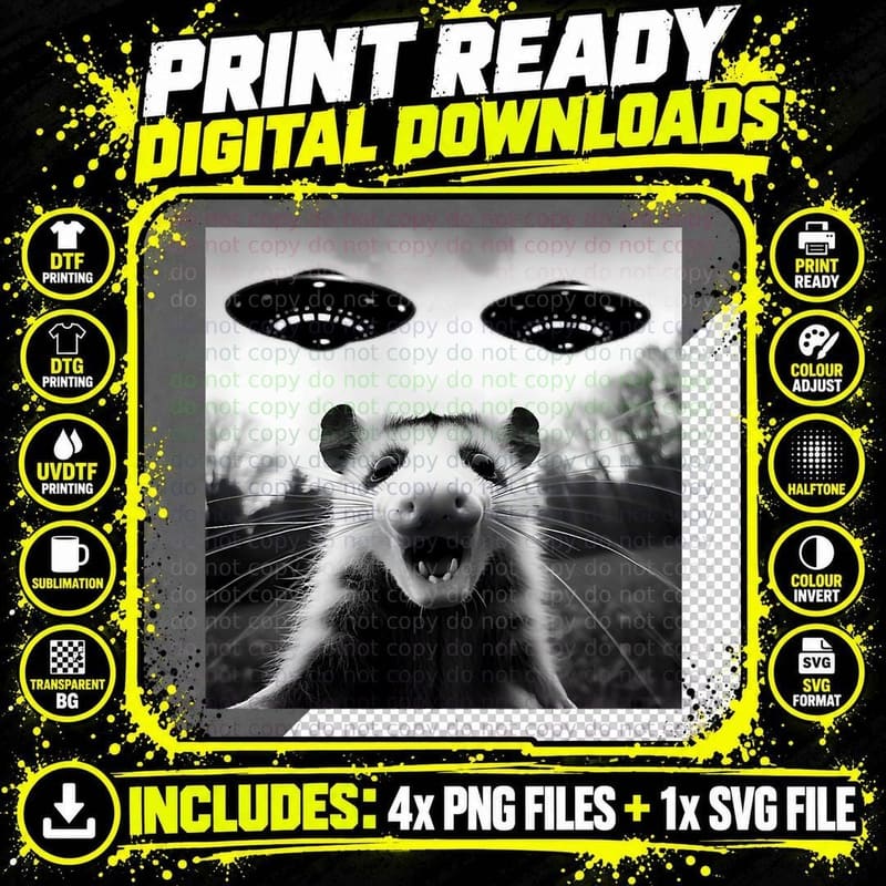 Opossum Alien UFO Funny Graphic Tee for Men Women T-Shirt Png SVG Digital Bundle