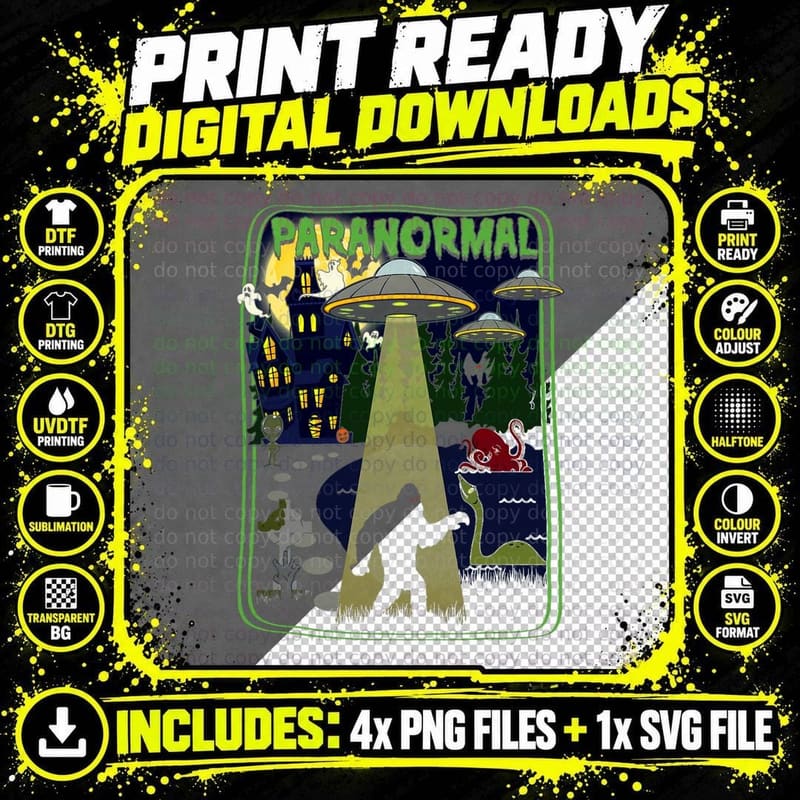 Paranormal Bigfoot Loch Ness Mothman Aliens Funny Png SVG Digital Bundle