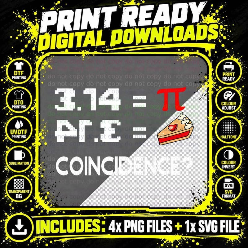 Pi Day 3.14 Pie Symbol Coincidence Funny Math Pun Pi Png SVG Digital Bundle