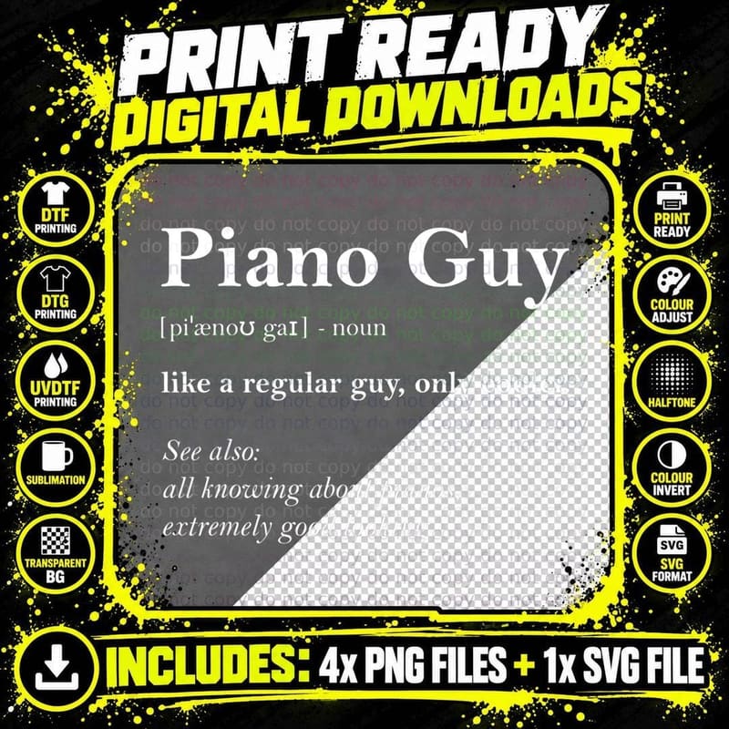 Piano Guy Definition Funny Boy Piano Gift Piano Player Png SVG Digital Bundle