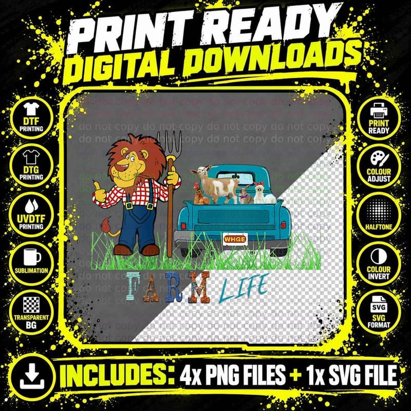 Pineiro Couture WHG Lions Farm Life Funny Farmers Animal Png SVG Digital Bundle