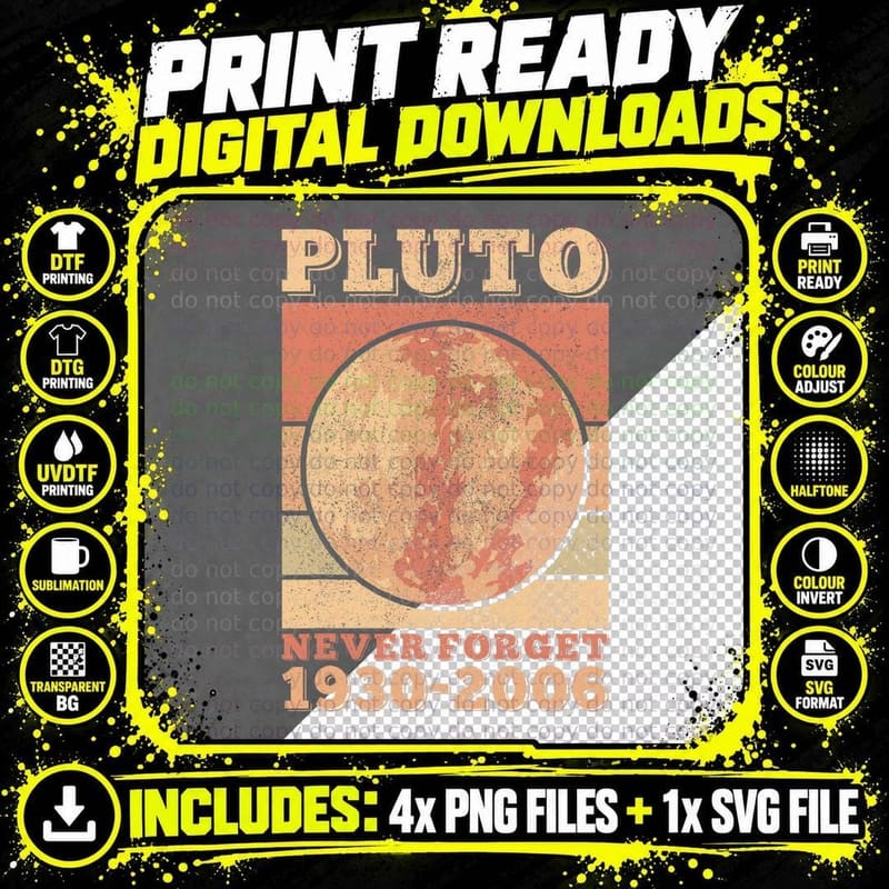 Pluto Never Forget Space Science Astronomy Men Women Png SVG Digital Bundle