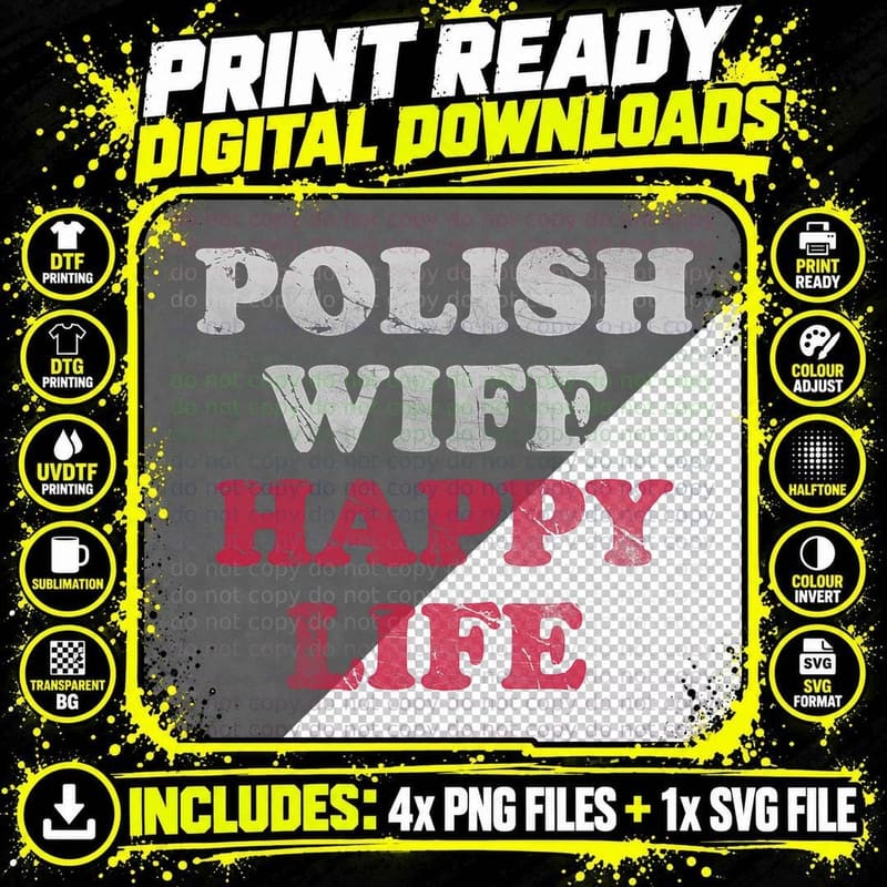 Polish Wife Happy Life Funny Polska Poland Men Women Png SVG Digital Bundle