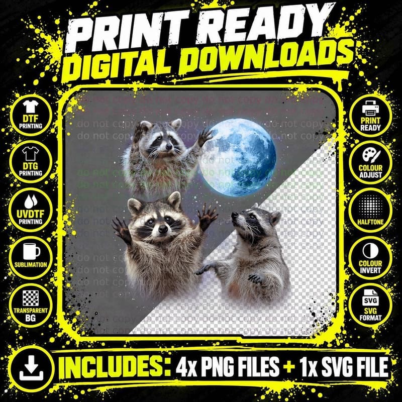 Raccoons Howling at the Moon Shirt - Funny Raccoon Png SVG Digital Bundle