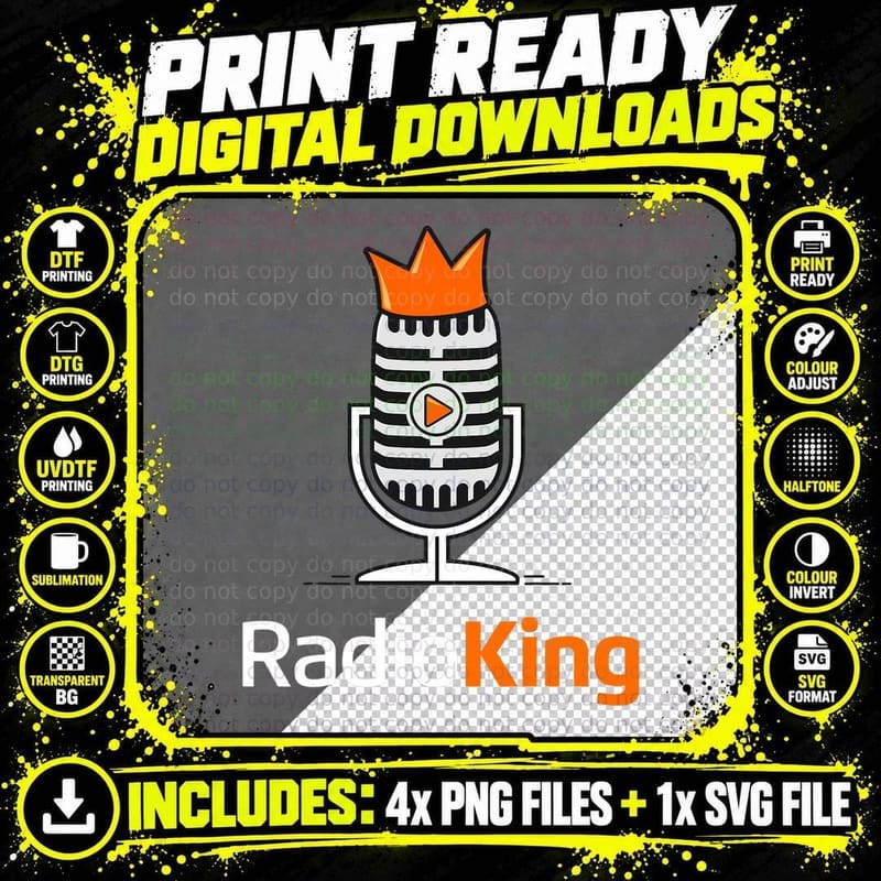 Radio King Microphone DJ Radio Host Anchor Funny HAM Png SVG Digital Bundle
