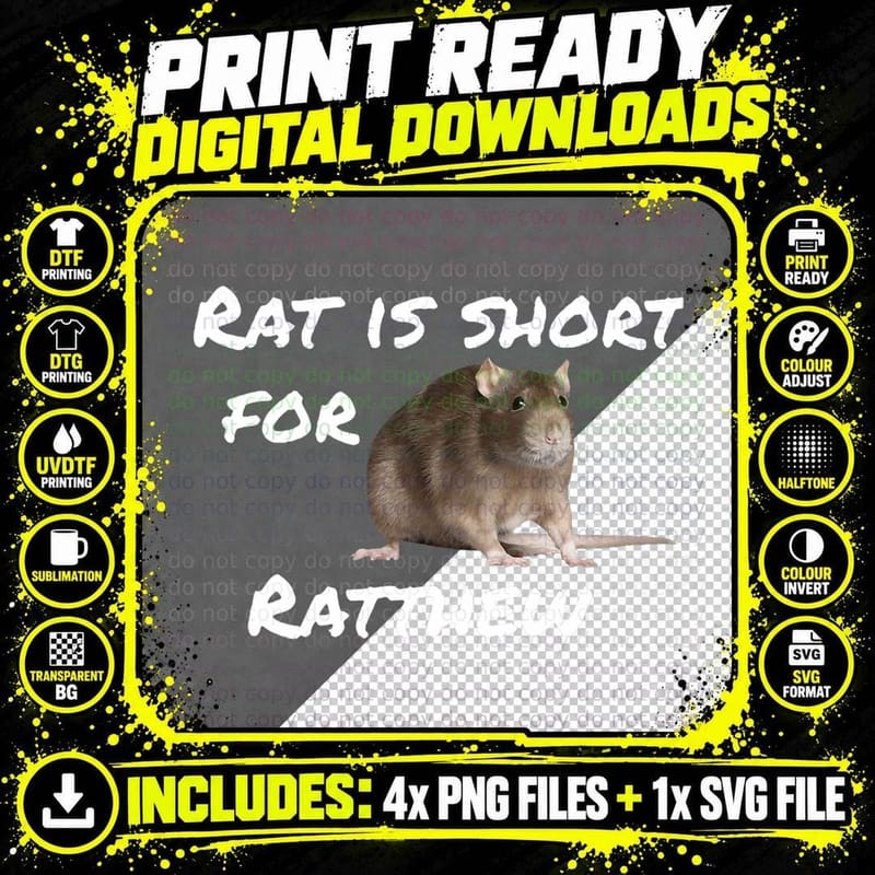 Rat Is Short for Ratthew Meme, Funny Meme T-Shirt Png SVG Digital Bundle
