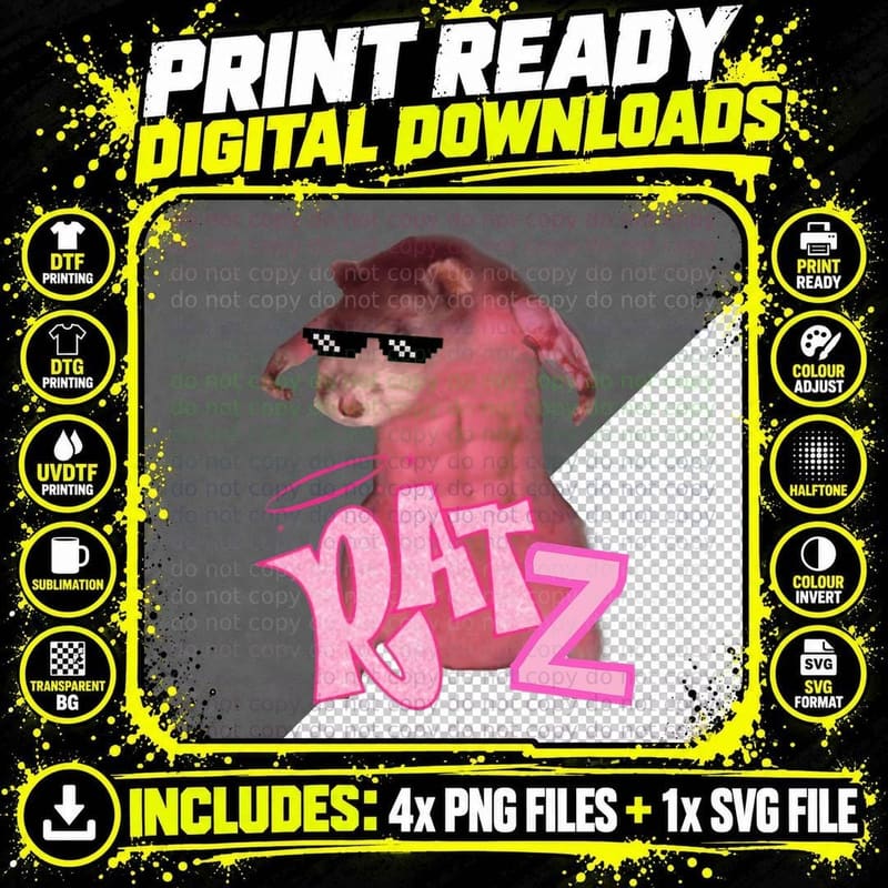 Ratz Funny Gangster Mouse Pink Rat Memes Muscle Ratz Png SVG Digital Bundle